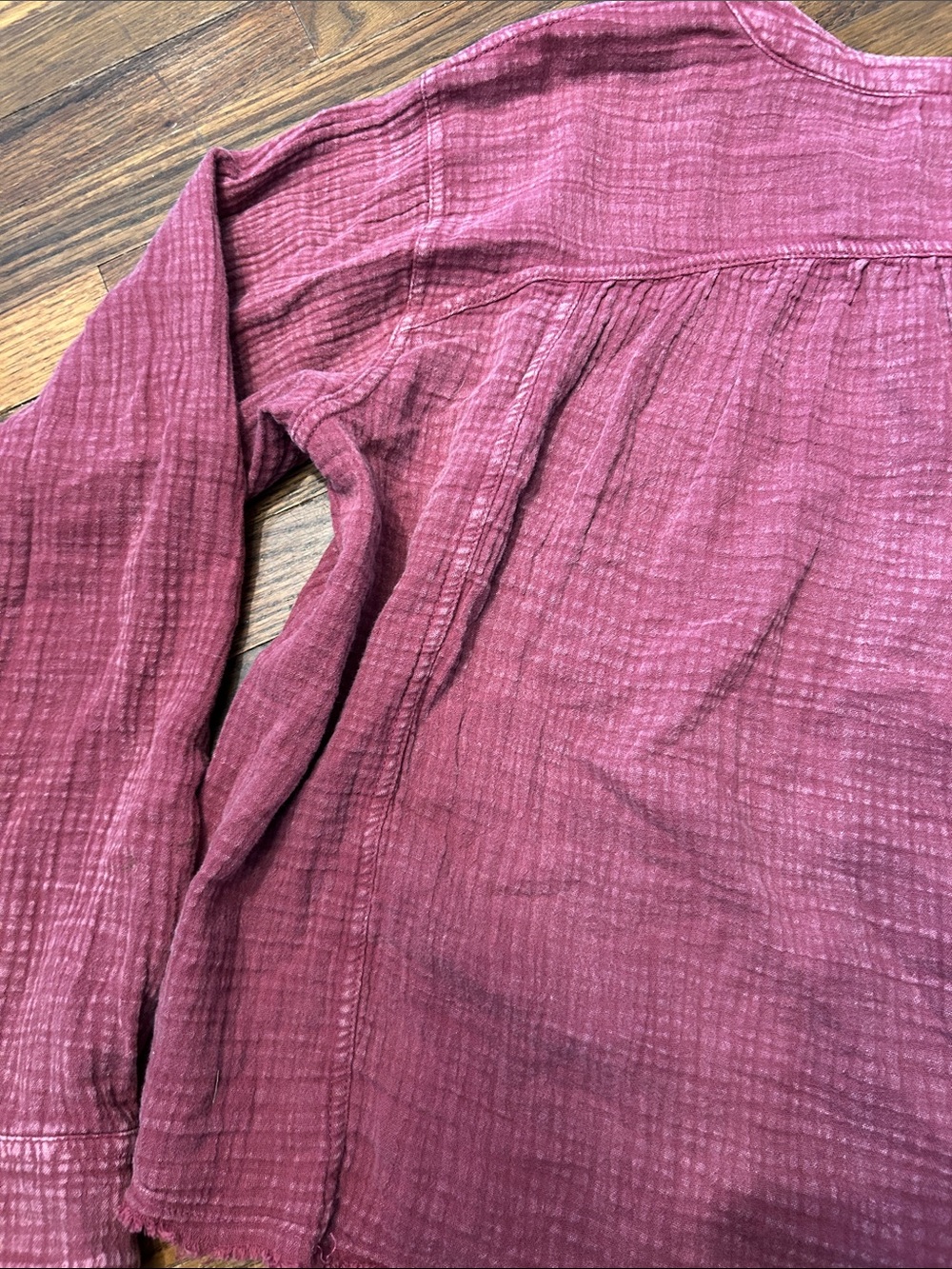 easel Washed Button-Front Top - Raspberry - Picture 9 of 9